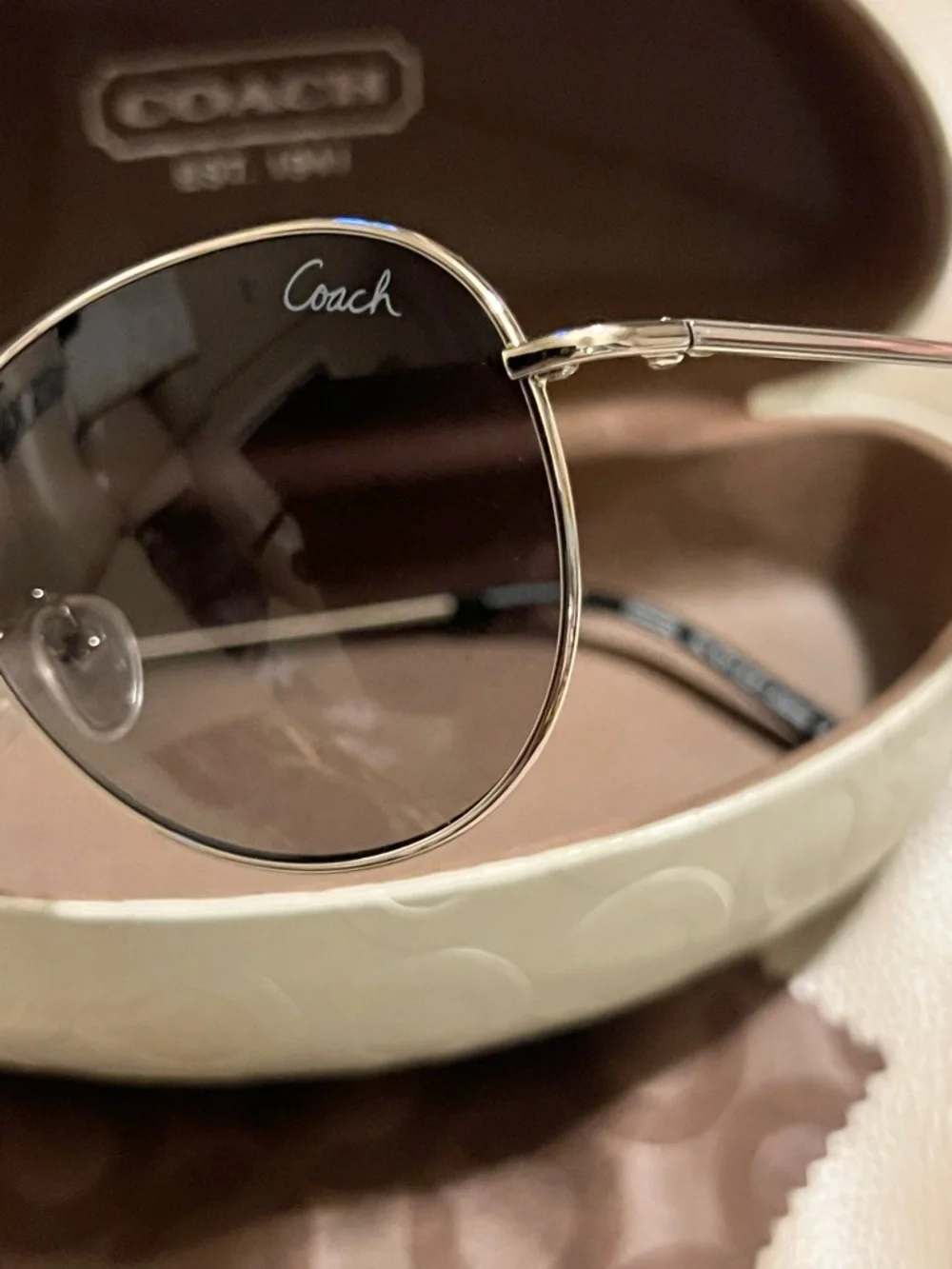 COACH Women's Aviator Sunglasses in Brown and Gold - Picture 3 of 7